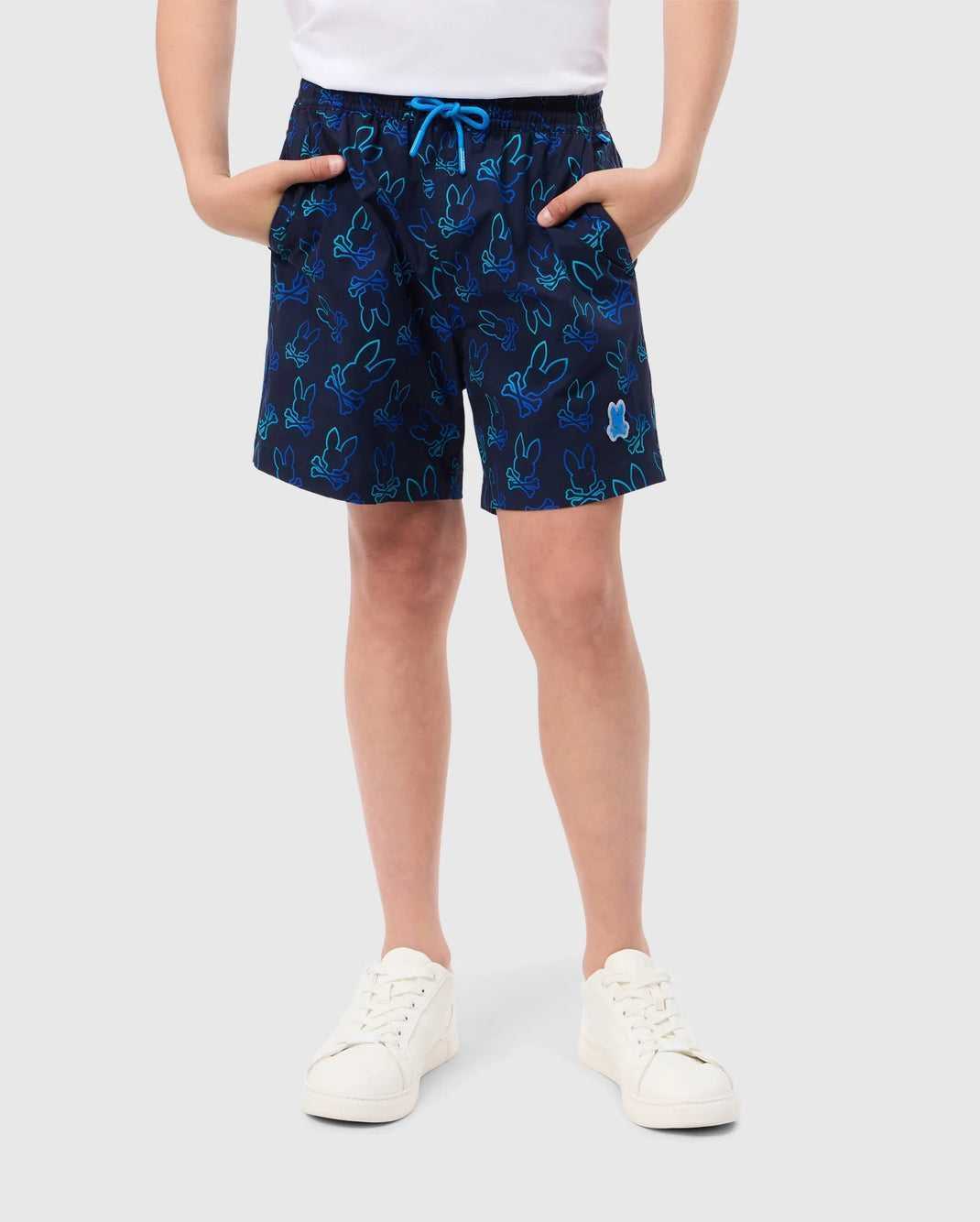 Slip de Bain Psycho Bunny Sheldon All Over Print Swim Trunk Bleu Marine Enfant | MTS-72378114